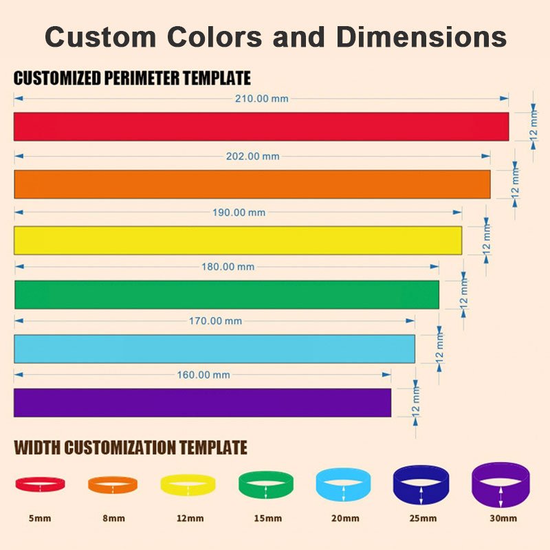 Custom Silicone wristbands Colors & Dimensions